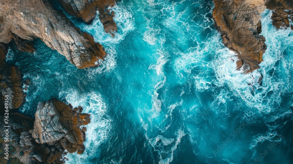 ocean rocky shore waves view from above