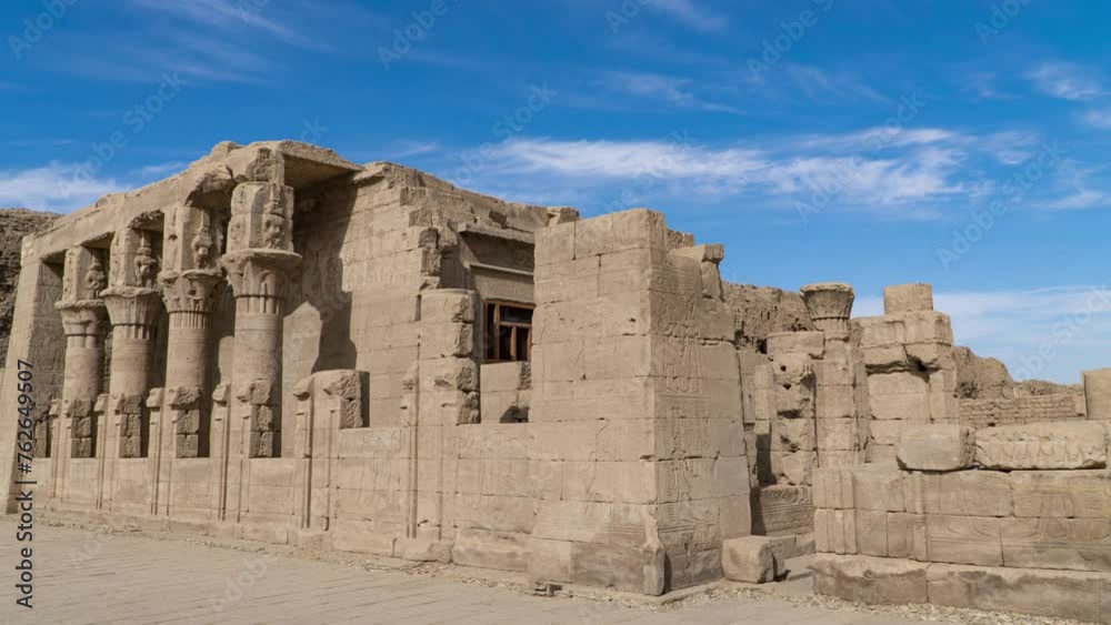 Ancient Egyptian temple in Edfu. Edfu also spelt Idfu, and known in antiquity as Behdet. Edfu is the site of the Ptolemaic Temple of Horus and an ancient settlement. Egypt. Ancient Egyptian temple in Edfu. Edfu also spelt Idfu, and known in antiquity as Behdet. Edfu is the site of the Ptolemaic Temple of Horus and an ancient settlement. Egypt.