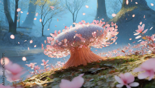 ファンタジーな世界の春の風景　AI画像　ジェネレーティブAI