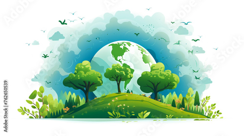 green Eco Earth with green forest ecology concept  vector illustration 