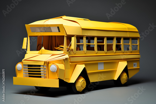 Origami paperstyle school bus, origami bus, school bus, yellow school bus origami paperstyle