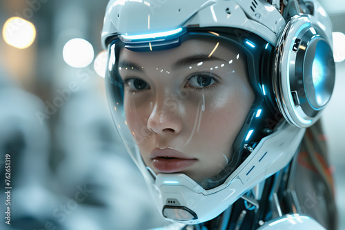 Illustration of a futuristic female astronaut