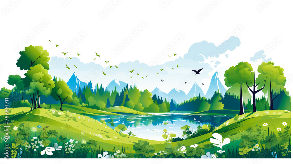 green Eco Earth with green forest ecology concept ,vector illustration
