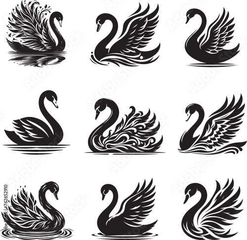 Swan silhouette vector illustration set