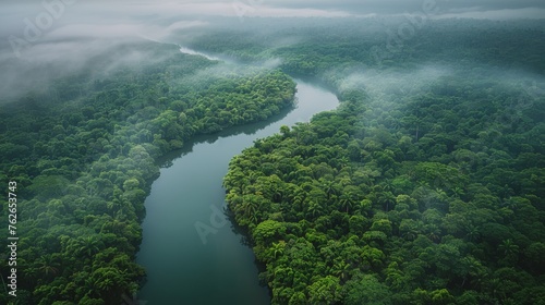 River Flowing Through Lush Green Forest © ArtCookStudio