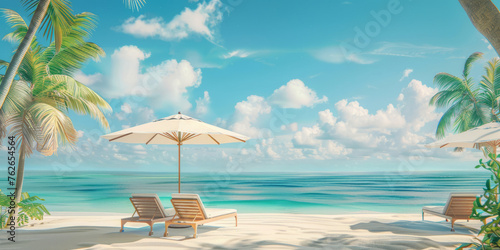  beach resort relaxation area with sunbeds under umbrella,  © Edgar Martirosyan