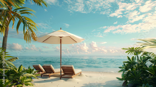  beach resort relaxation area with sunbeds under umbrella,  © Edgar Martirosyan