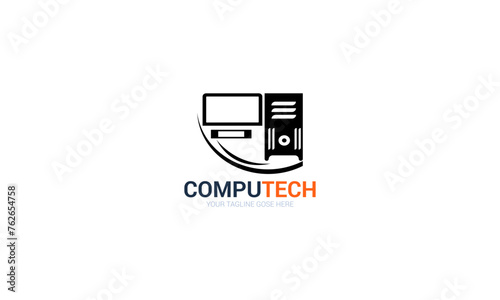 Computer logo design. Pc fix, repair, Computer maintenance service, software, Computer tech shop vector illustration