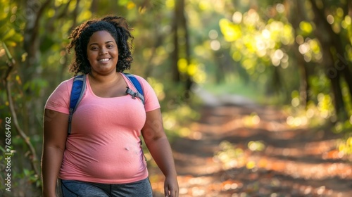 Cheerful woman with curly hair in sports bra exudes enthusiasm for fitness and healthy living