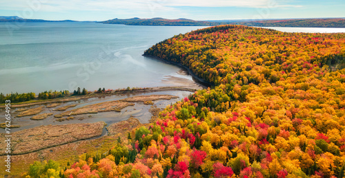 Vibrant trees and landscape on East Coast of Atlantic Ocean. Quebec, Canada
