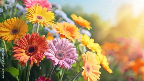 Vibrant spring floral landscape  colorful nature background with soft focus flowers in early summer