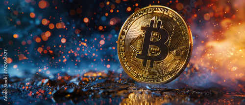 Bitcoin crypto currency gold coins logo as digital cryptocurrency symbol stock financial exchange business market trade. Btc blockchain future payments, investment technology background. photo