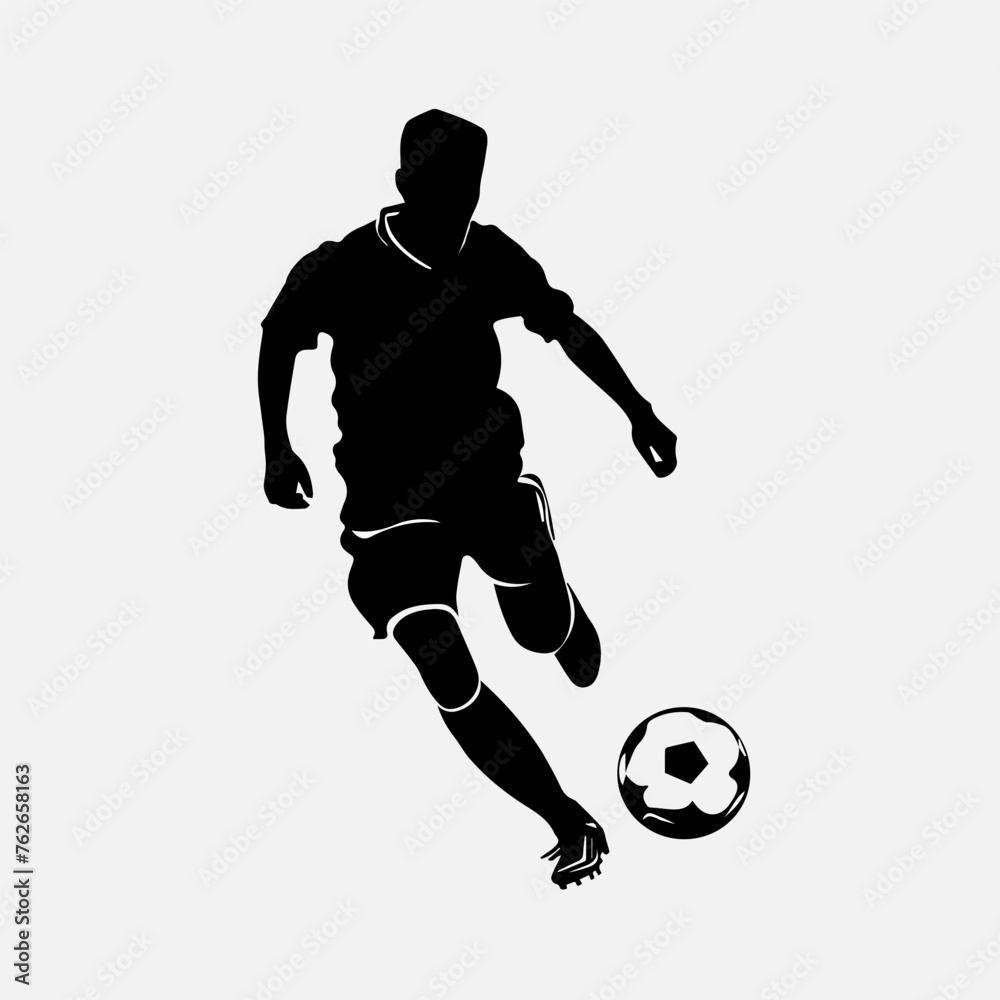 Soccer player kicking ball, abstract isolated vector silhouette, footballer logo, ink drawing, rear view