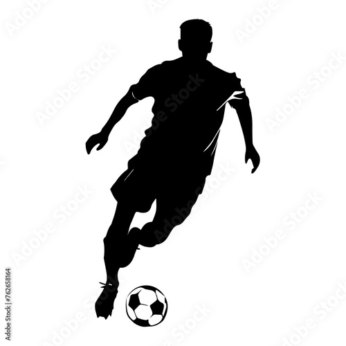 Soccer player kicking ball, abstract isolated vector silhouette, footballer logo, ink drawing, rear view