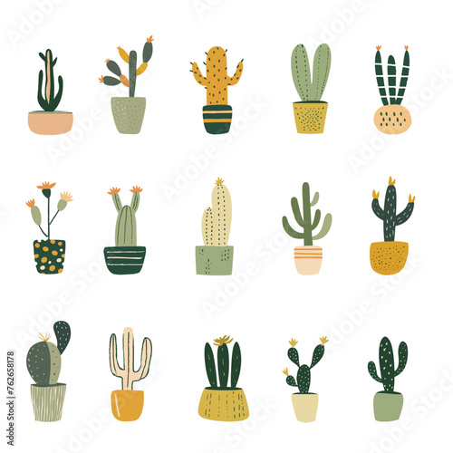 Cactus in pots vector set © Aleksey