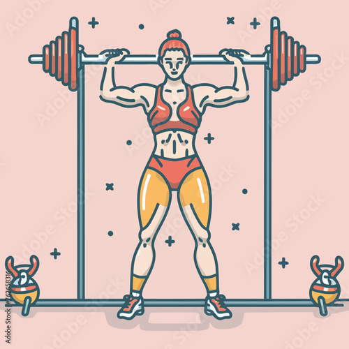 red white black modern style minimalist lines of a strong muscle pose strong body builder anatomy man at gym with bundle Doing exercises in all body positions using different gym equipment