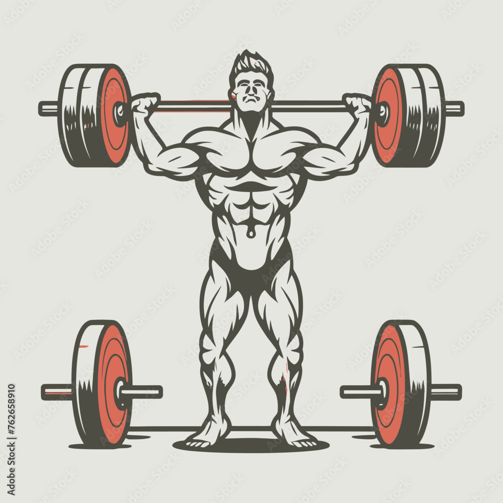 red white black modern style minimalist lines of a strong muscle pose strong body builder anatomy man at gym with bundle Doing exercises in all body positions using different gym equipment red white black modern style minimalist lines of a strong muscle pose strong body builder anatomy man at gym with bundle Doing exercises in all body positions using different gym equipment
