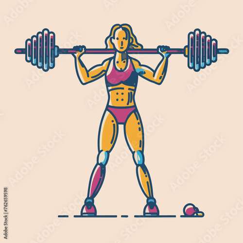 red white black modern style minimalist lines of a strong muscle pose strong body builder anatomy man at gym with bundle Doing exercises in all body positions using different gym equipment