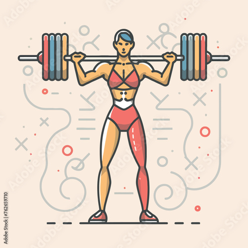 red white black modern style minimalist lines of a strong muscle pose strong body builder anatomy man at gym with bundle Doing exercises in all body positions using different gym equipment