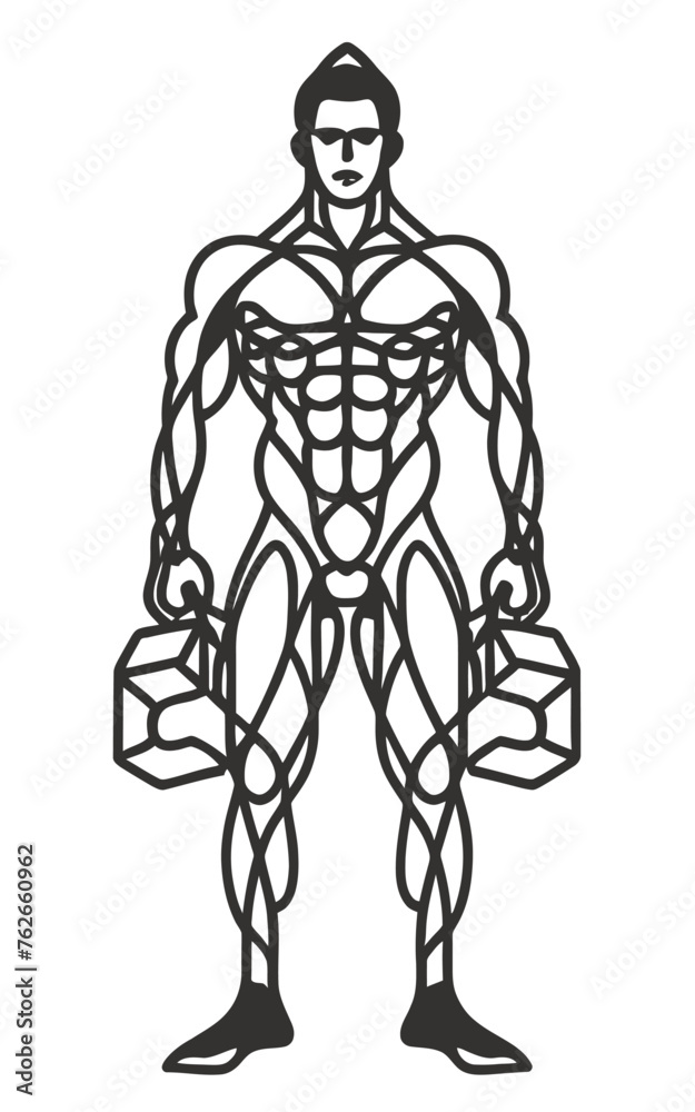 red white black modern style minimalist lines of a strong muscle pose strong body builder anatomy man at gym with bundle Doing exercises in all body positions using different gym equipment red white black modern style minimalist lines of a strong muscle pose strong body builder anatomy man at gym with bundle Doing exercises in all body positions using different gym equipment