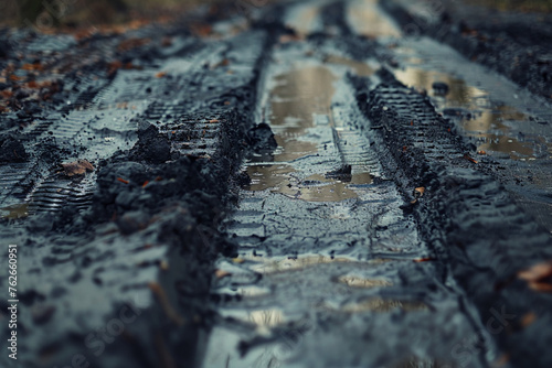 Tyre prints on muddy road