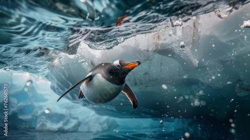 penguin dives jumps into the water photo