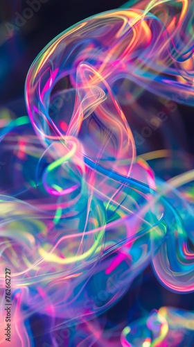 Fluid motion curves in a multicolored swirly ribbon design, embodying abstract wave blobs for a dynamic background photo