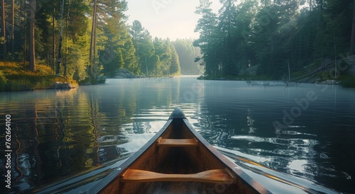 Canoe Drifting Along Calm River
