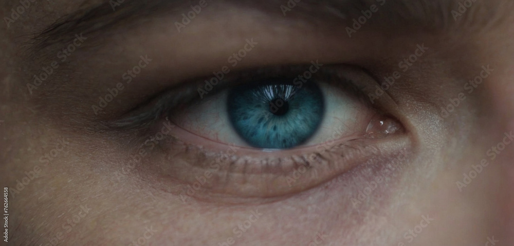 Fototapeta premium Pensive look, young adult man, close up eye face, tribulations a