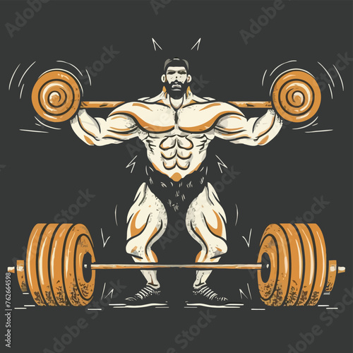 red white black modern style minimalist lines of a strong muscle pose strong body builder anatomy man at gym with bundle Doing exercises in all body positions using different gym equipment