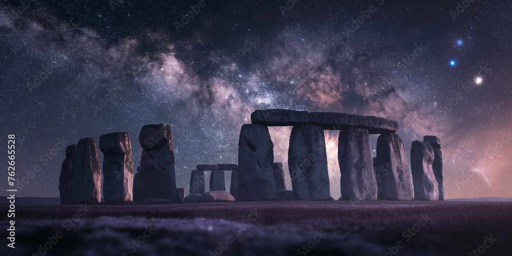 Stonehenge at night over Milky Way