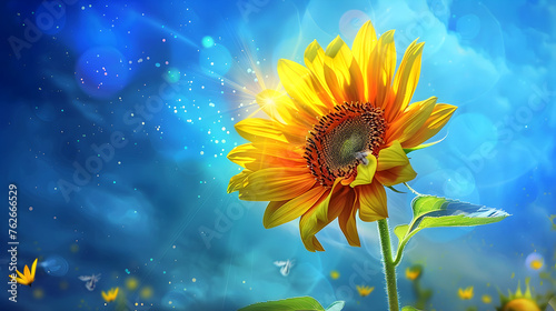 Vibrant Sunflower Blooming on a Color-Spectrum Sky, A Whimsical Illustrative Design photo