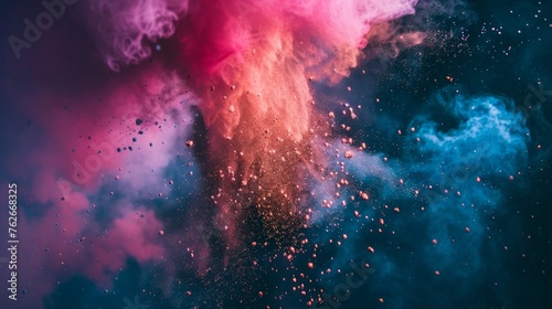 Vibrant explosion of colored powder, creating a dynamic and abstract background full of energy.
