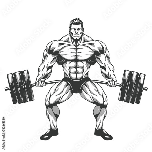 red white black modern style minimalist lines of a strong muscle pose strong body builder anatomy man at gym with bundle Doing exercises in all body positions using different gym equipment