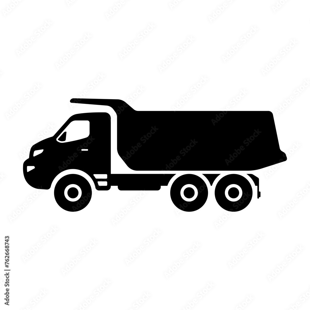 Dump truck icon. Black silhouette. Side view. Vector simple flat graphic illustration. Isolated object on a white background. Isolate. Dump truck icon. Black silhouette. Side view. Vector simple flat graphic illustration. Isolated object on a white background. Isolate.