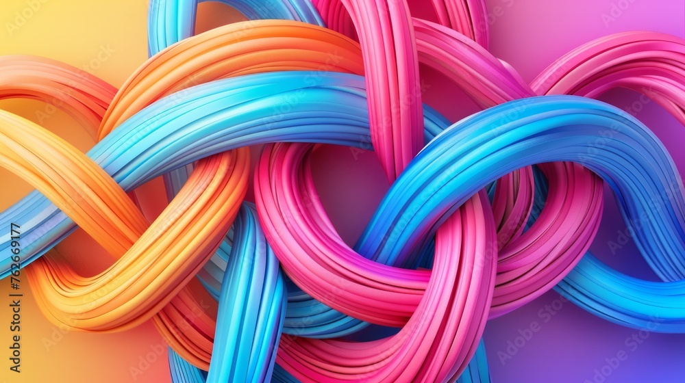 Vibrant knot of intertwined lines, symbolizing complexity and connection in a colorful abstract design.