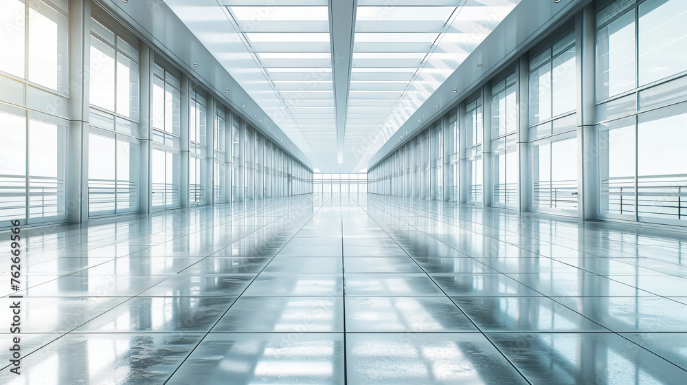 Futuristic Corridor, A Blend of Modern Architecture and Innovative Design, Bathed in Blue Light