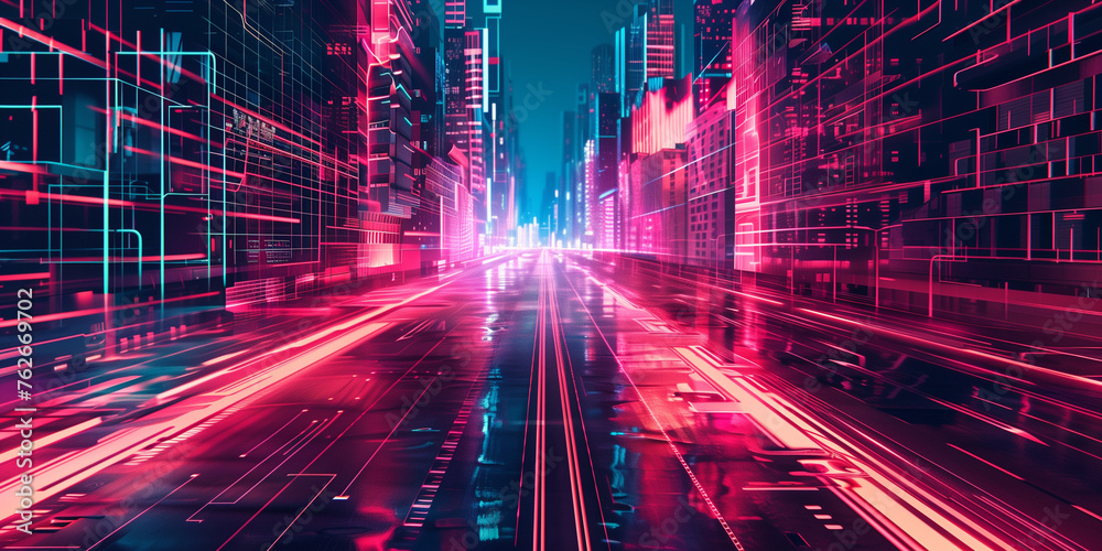 Cyberpunk glowing neon sci fi city