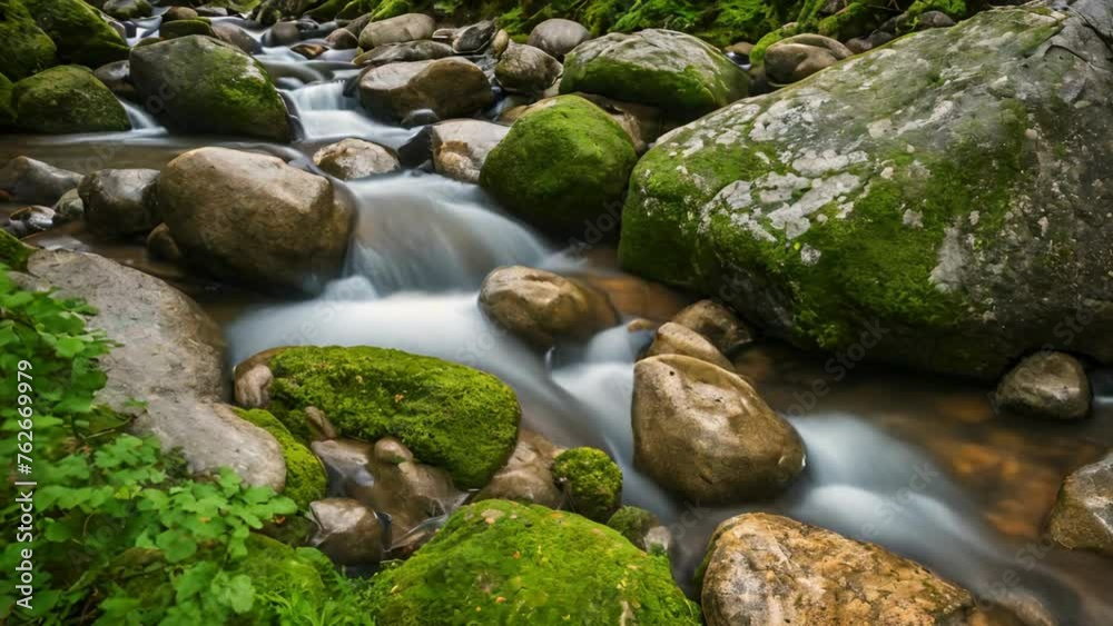 Clear Stream Running Through Stone Boulders In Carpathians Clear Stream Running Through Stone Boulders In Carpathians