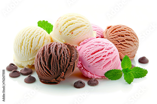 Ice cream with chocolate on a white background