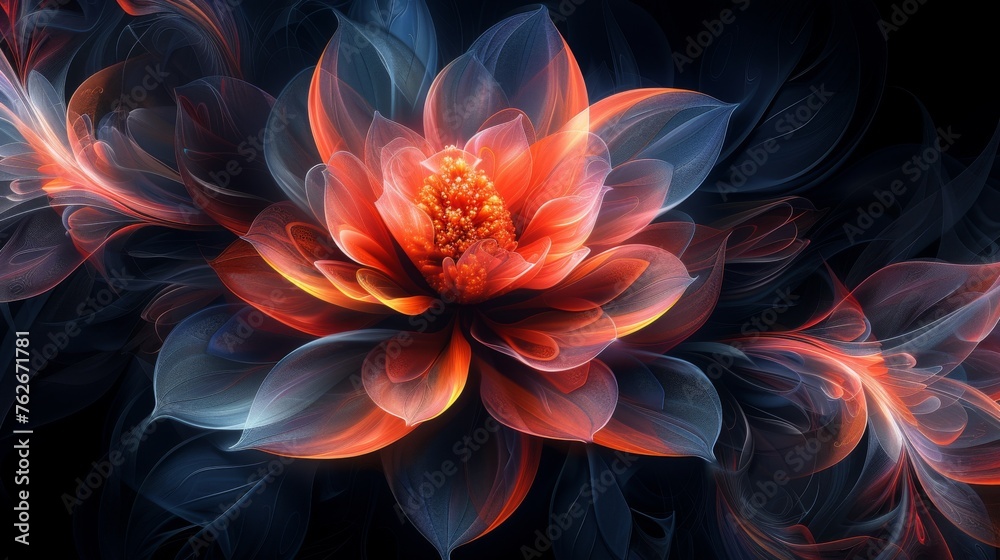 A macro shot of a flower on a black canvas with vibrant red and blue blossoms nestled amidst its florets A macro shot of a flower on a black canvas with vibrant red and blue blossoms nestled amidst its florets