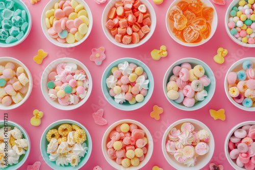 sweets marshmallow lollipops set on a pink background