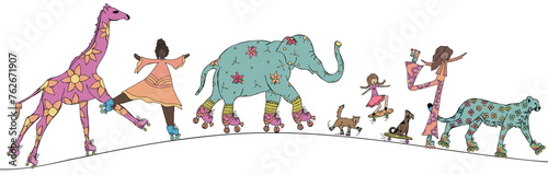 Photography Wild Animals & Women Rollerskating and Rollerblading Together | Giraffe, Elephan