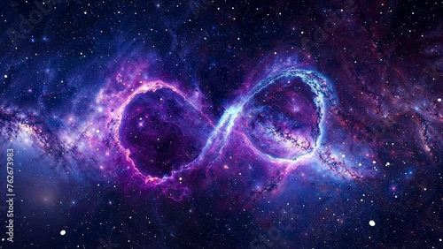 Infinity symbol in space formed by a nebula - zoom + starfield