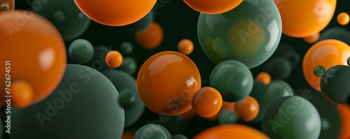 A colorful background of many different colored spheres. The spheres are of various sizes and colors, including green, orange, and black. The image has a playful and whimsical feel to it