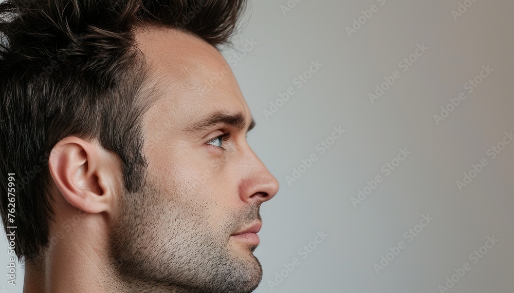 Profile of a Man with Stubble Looking Away Profile of a Man with Stubble Looking Away