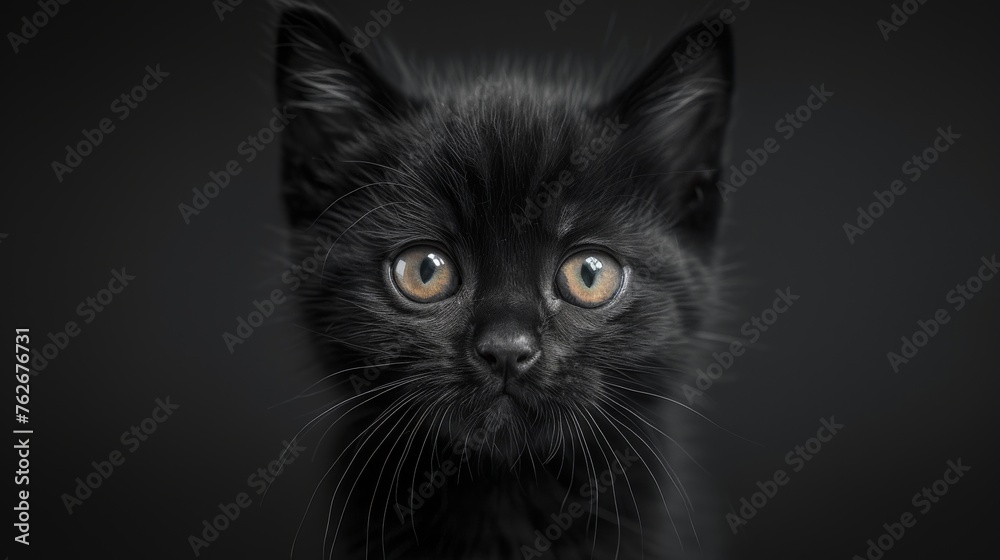  A tightly cropped image of a dark feline staring directly into the lens with an expression of fierce concentration