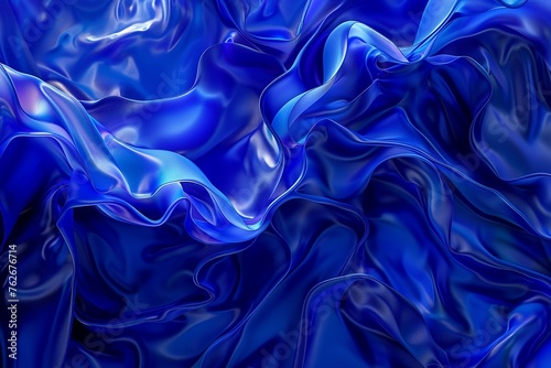 Develop a series of 3D digital artworks utilizing Klein Blue as the primary color, exploring the fluidity and flow of energy within abstract compositions
