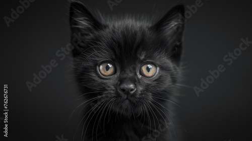  A tightly cropped image of a dark feline staring directly into the lens with an expression of fierce concentration