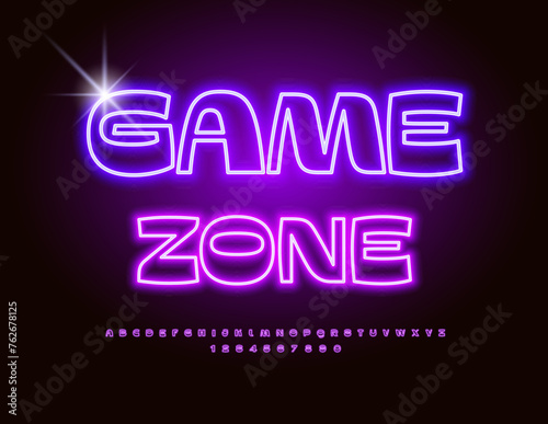 Vector Neon Advertisement Game Zone. Cool Glowing Font. Trendy Creative Alphabet Letters and Numbers.